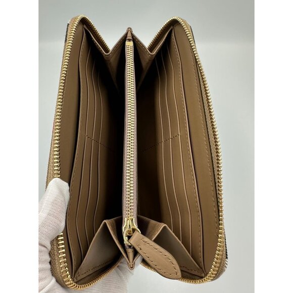 Burberry Large Check Zip Around Leather Canvas Wallet Grey Mink 8084517 - Picture 4 of 8